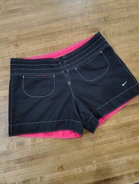  Nike Y2K Athletic Swim Board Shorts Black & Bright Pink Trim Low Rise Size S